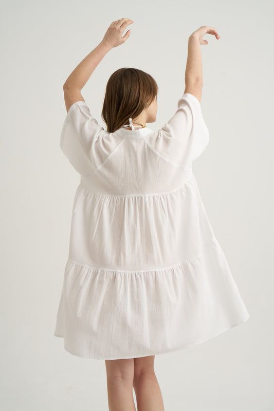 Grace Dress - White - Women’s Natural Fabric Loose Fit Dress by unexpectedone