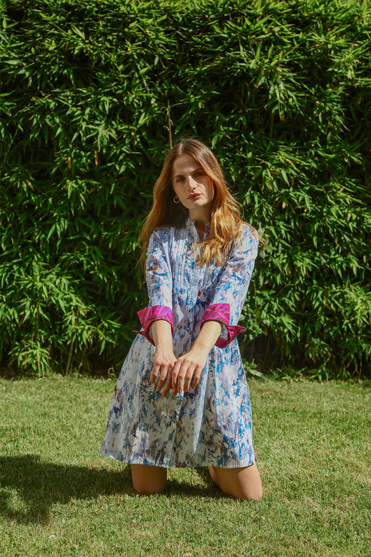 Hellium Dress- Pink- Women’s Natural Fabric Long Sleeve Short Dress by unexpectedone