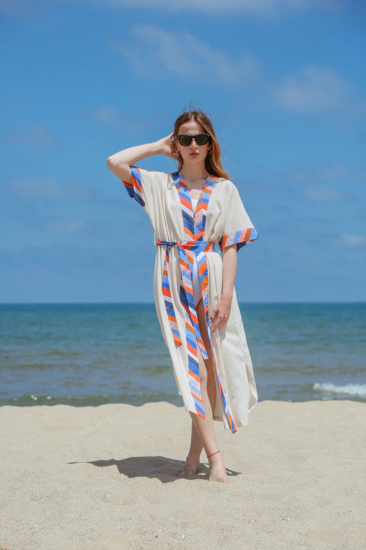 Realistic Kimono - Banded Beige Women’s Natural Fabric Kimono by unexpectedone