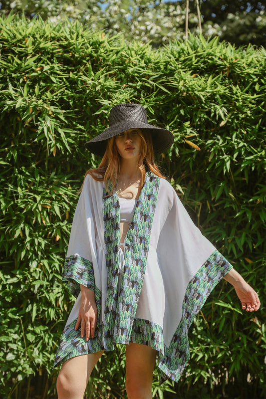 Summer Queen Kimono - Leaves - Women’s Natural Fabric Kimono by unexpectedone