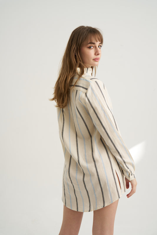 Shirt - Shades of Shirt - Gray Stripe - Women’s Natural Fabric Boyfriend Shirt by unexpectedone