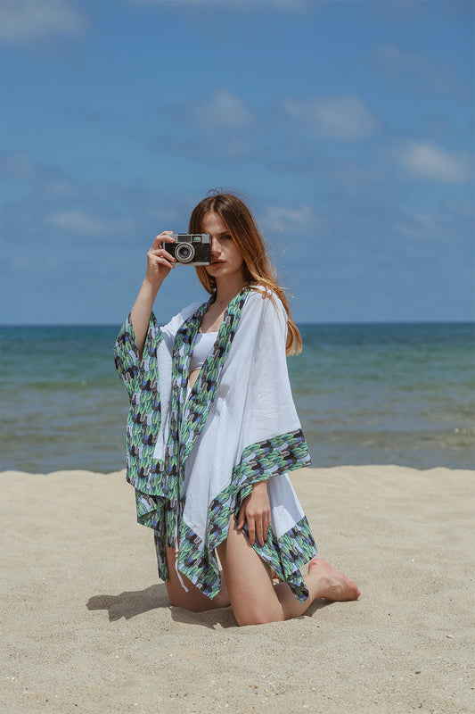 Summer Queen Kimono - Leaves - Women’s Natural Fabric Kimono by unexpectedone