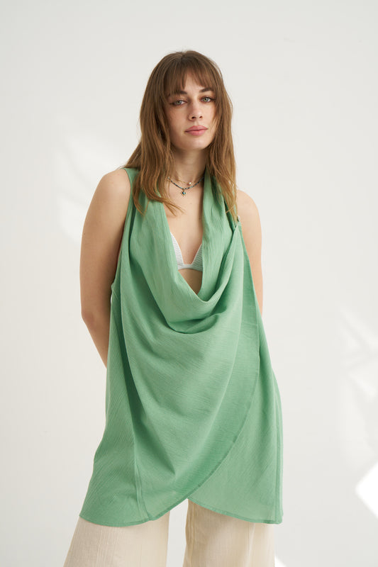 Wrapped by Waterfall Tunic - Green - Women’s Natural Fabric Tunic by unexpectedone