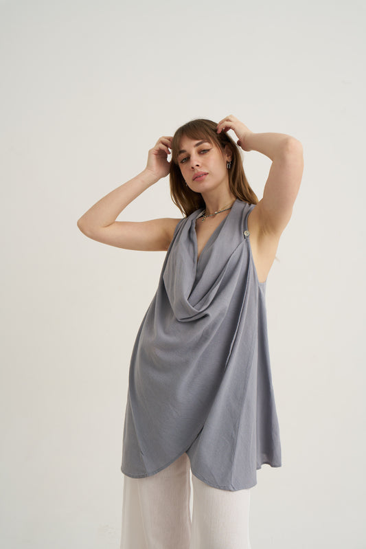 Wrapped by Waterfall Tunic - Gray - Women’s Natural Fabric Tunic by unexpectedone