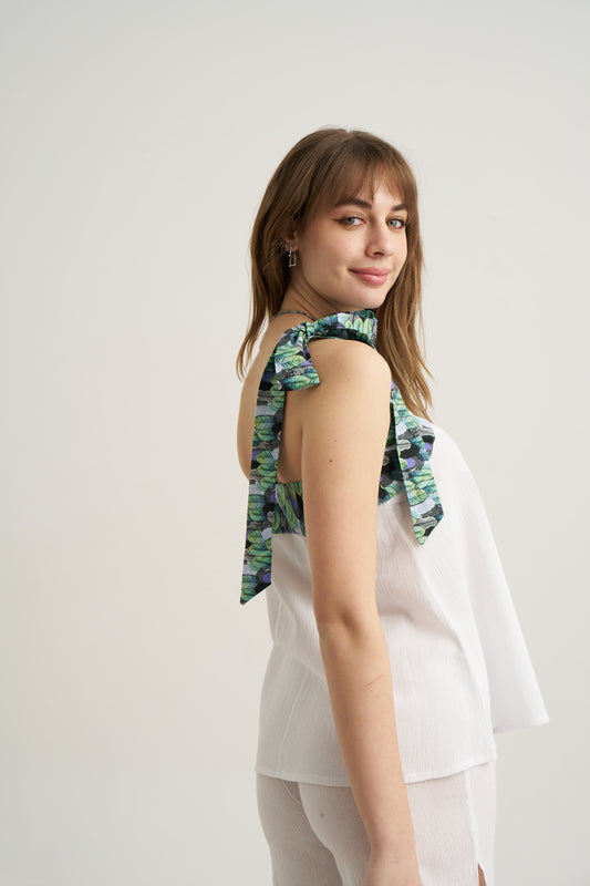 Put a Bow on It - Leaves - Women’s Natural Fabric One Shoulder Top by unexpectedone