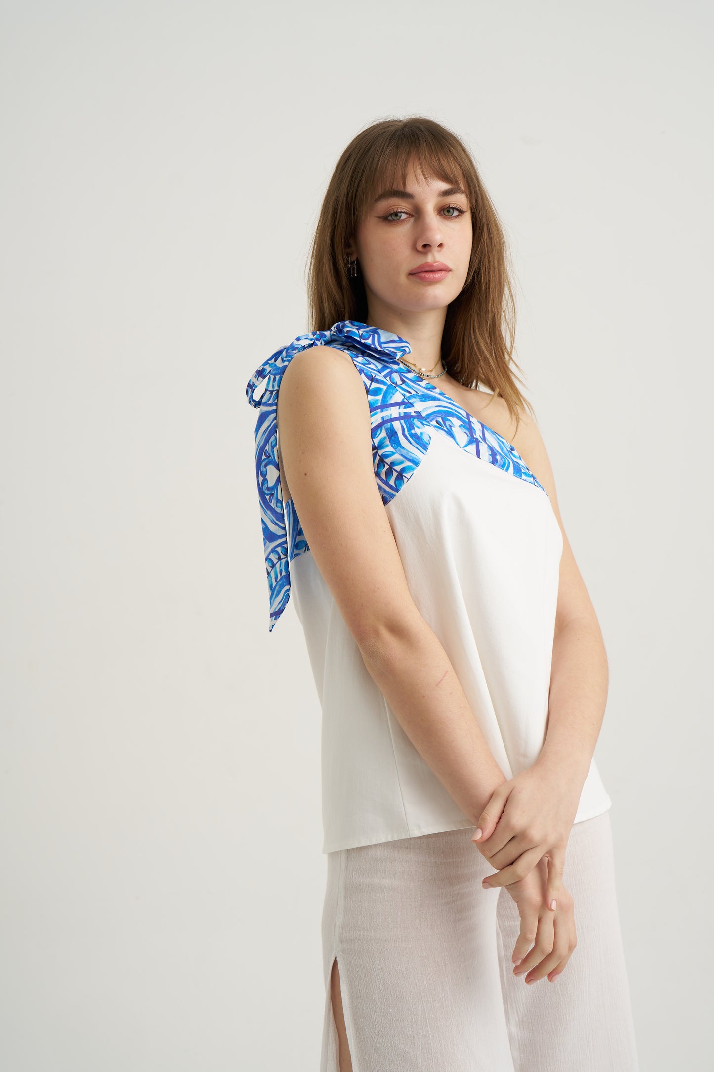 Put a Bow on It - Sapphire - Women’s Natural Fabric One Shoulder Top by unexpectedone