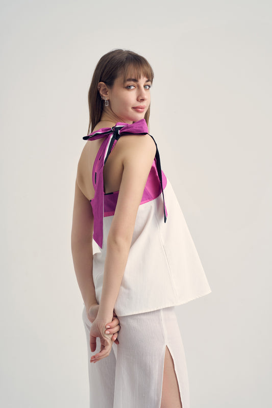 Put a Bow on It - Black Pink - Women’s Natural Fabric One Shoulder Top by unexpectedone