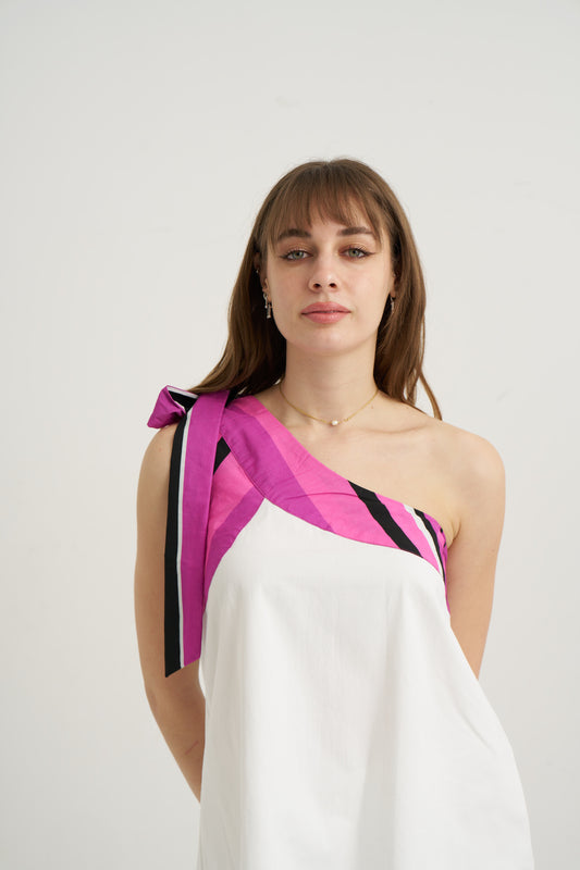 Put a Bow on It - Black Pink - Women’s Natural Fabric One Shoulder Top by unexpectedone